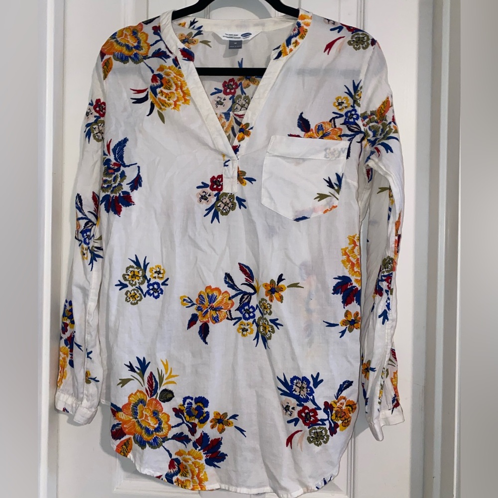 Old Navy Floral Tunic - White, Yellow, Blue
